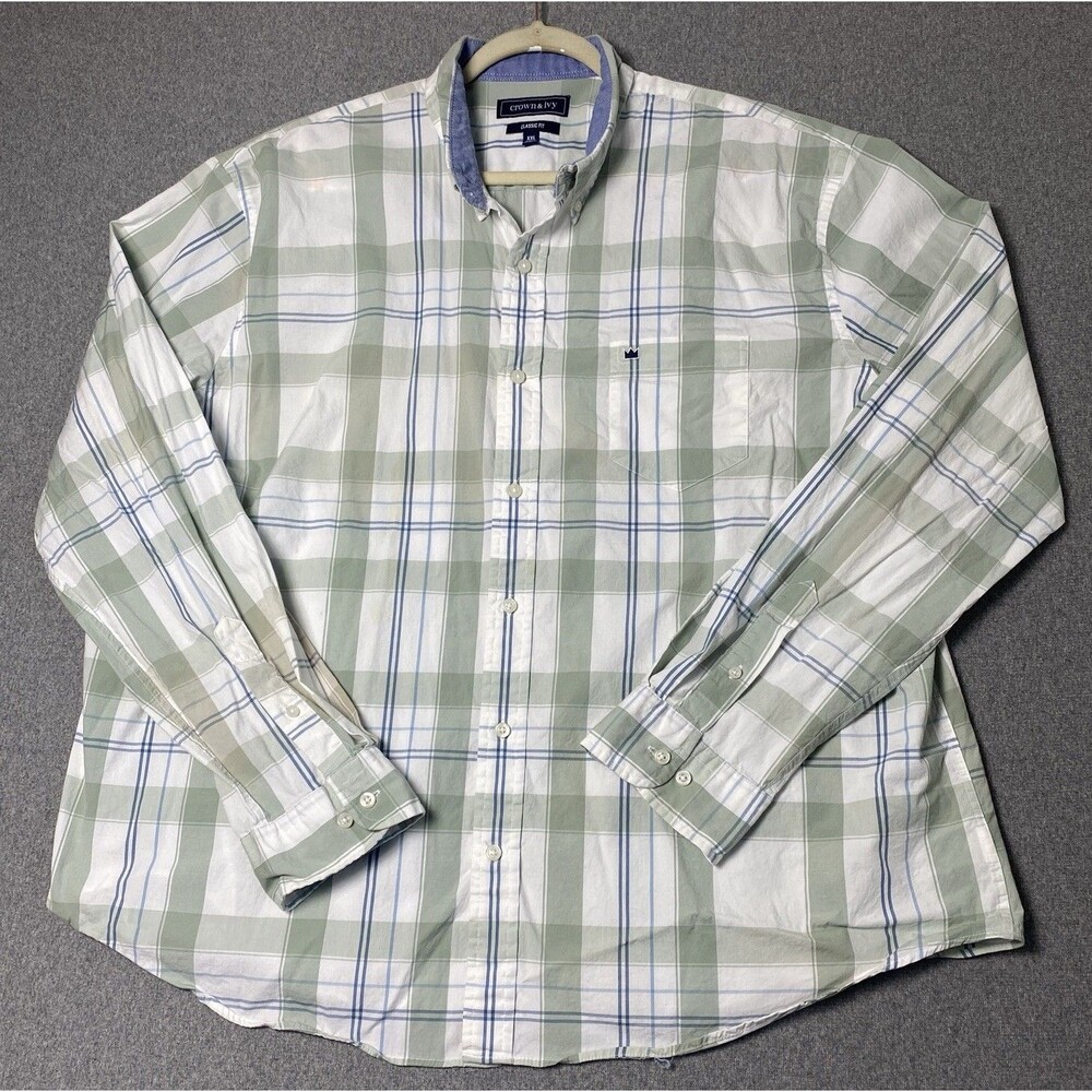 Crown And Ivy Classic Fit Men’s Plaid Shirt Long Sleeves Sz XXL